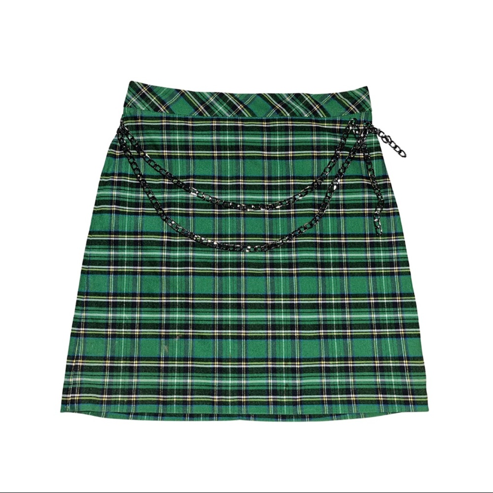 ZARA Green Plaid Skirt w/ Chain